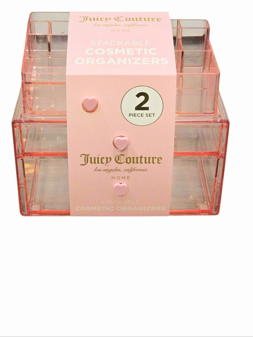 Juicy Couture Home 2-PC Stackable Acrylic Makeup Organizer Set- Pink